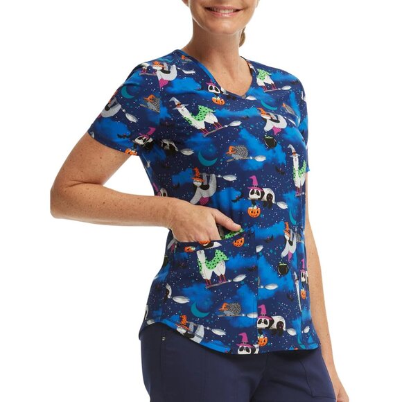 Scrubstar Womens Halloween Creatures Print Scrub Top Medical Uniform Sz 2XL NEW - Picture 6 of 6